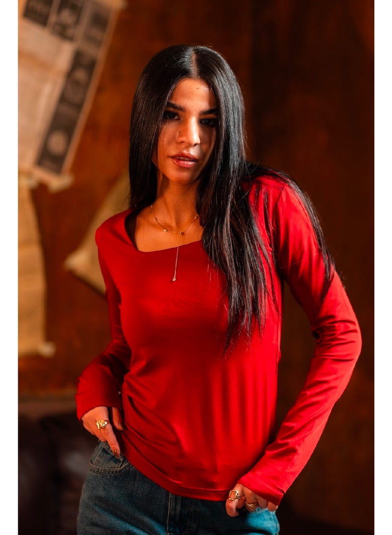 كنزه توب بيزك كم طويل برقبة مربعة - Image 1